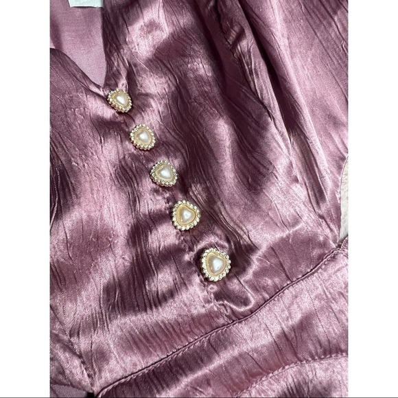 Rahi Metallic Pink Antique Rose Luster Cut Out Satin Mini Dress Size Medium - Picture 8 of 10